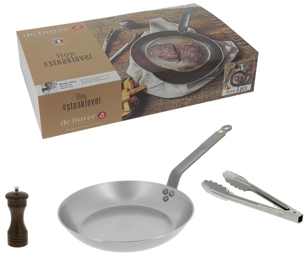 3er Set Steaklover Pfanne MINERAL B D26 Zange Pfeffermühle